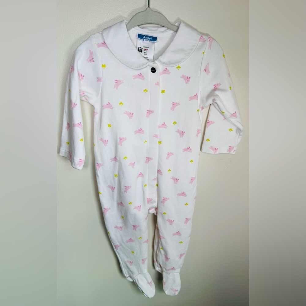 Jacadi Paris Baby Girl Collared Footie Pink Bunnies Size 6M